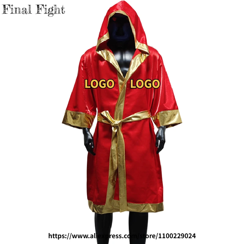 

Personalized Boxing Robe with Hood Custom Sponsor Logo Name Boxing Muay Thai MMA Fight Gown for Professional Fighters & Training