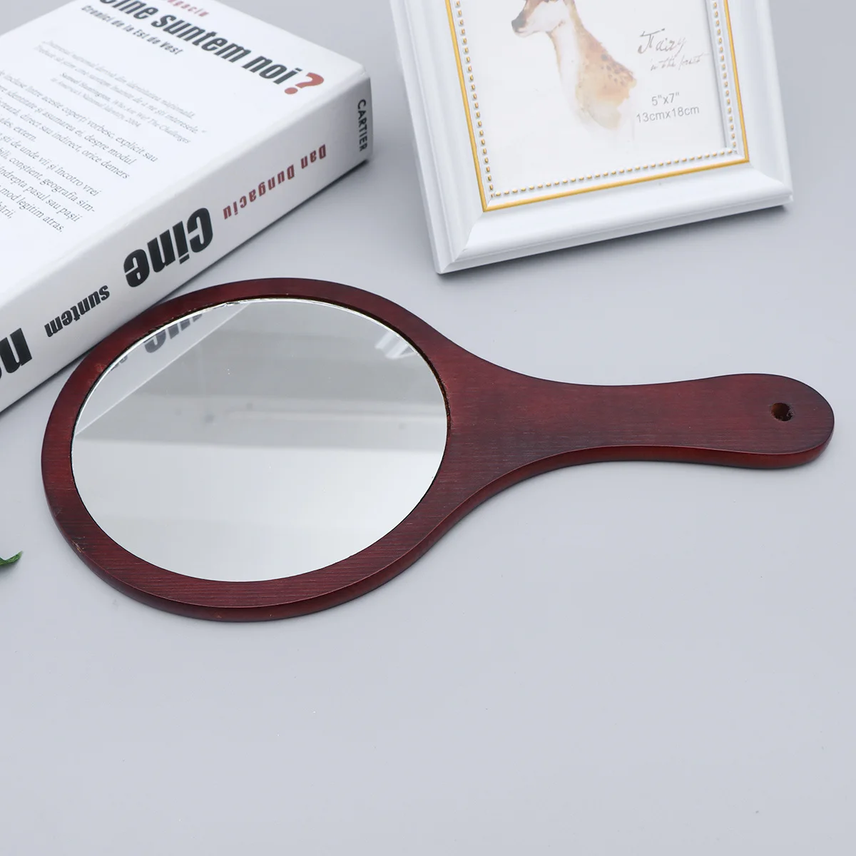 1 قطعة مرآة ماكياج المحمولة إطار خشبي يده مرآة معلقة على الحائط انعكاس واضح كبير للنساء #3