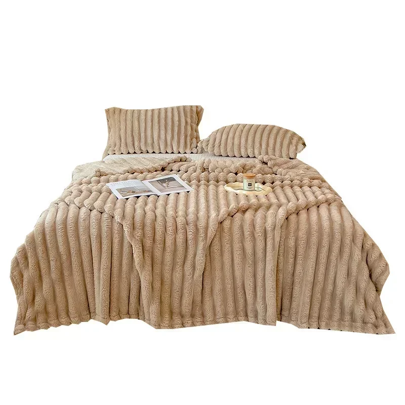 الترا لينة فرو الأرنب الصناعي رمي بطانية دافئة أفخم مخطط البطانيات تكييف لحاف رقيق يلقي للأريكة كرسي أريكة #2