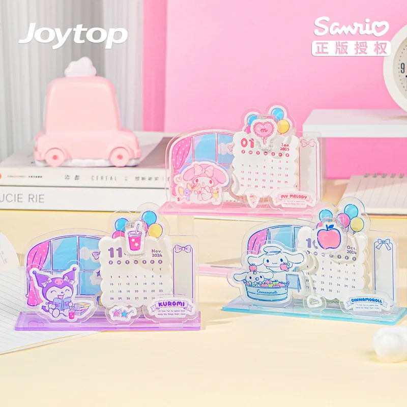 2025 New Sanrio Transparent Acrylic Calendar My Melody Kuromi Cinnamoroll Desk Decorations Daily Monthly Schedule Girls Gifts