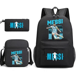 messi printed backpack set children's school bag shoulder bag pencil case 3-piece set suitable for boys and girls