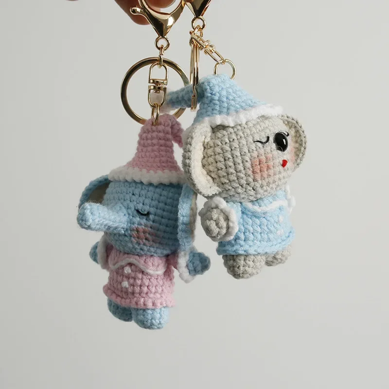 

Funny Elephant Doll Crochet Keychain Cartoon Elephant Design Knitting Animal Doll Keychain For Bag Pendant Knitted Keyrings Gift