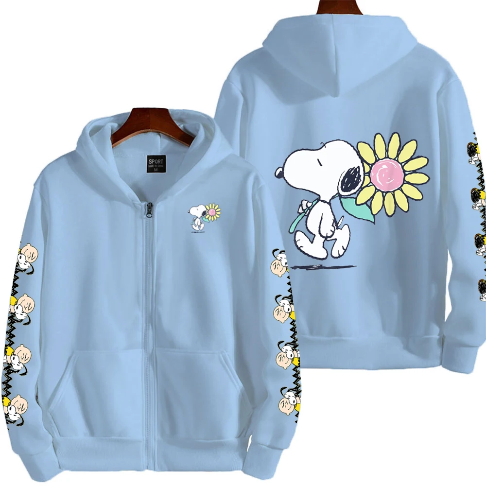 snoopy and Sunflowers Men's Cartoon Autumn/Winter Zipper Hoodie Women's Street Casual Fashion Couple Sports oversize Hoodie