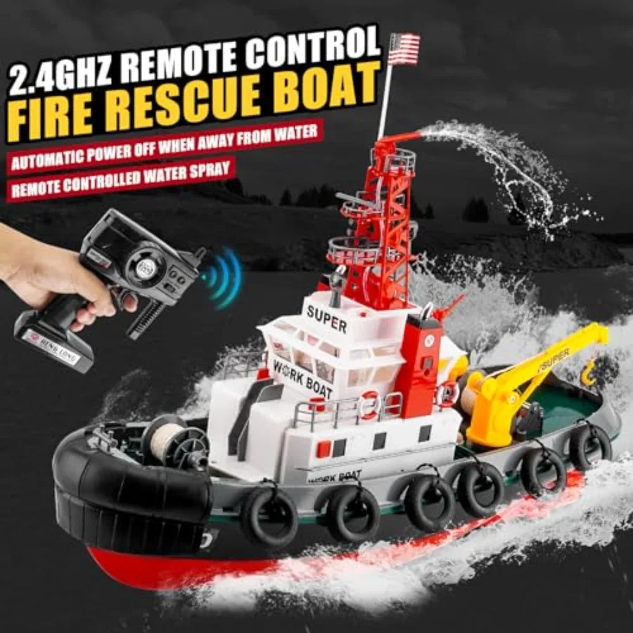 RC Boat for swimming pool and lake use, ABS plastic, red and white, water spray function with 2 rechargeable batteries, 2.4GHz