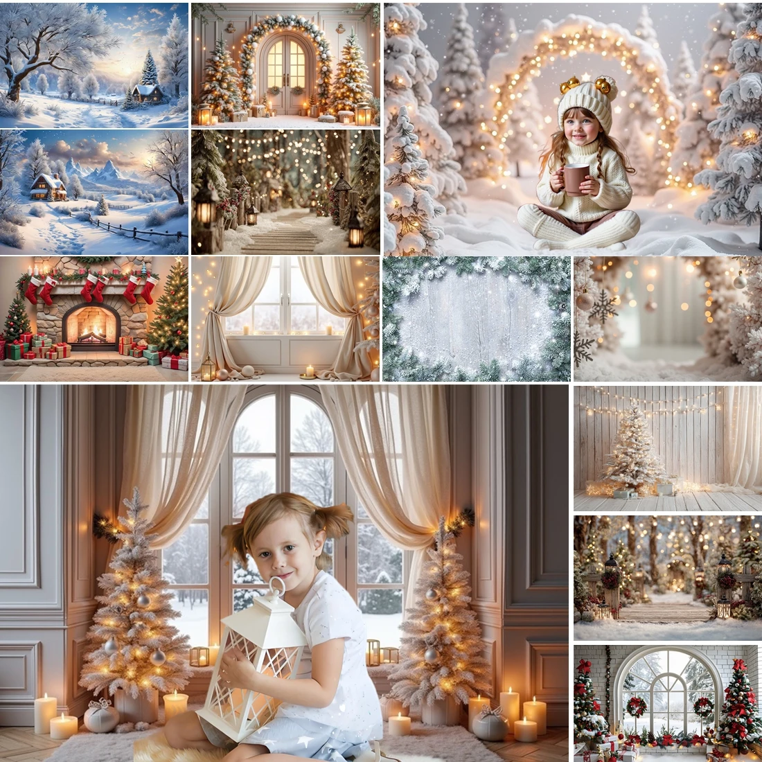 

MOON.QG Christmas Backgrounds For Photographs Pine Trees Curtain Winter Town Backdrop Photo Props Party Decorations Studio wall