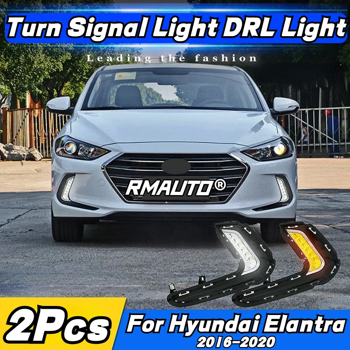 2Pcs LED DRL Turn Signal Light Waterproof Daytime Running Light Daylight Body Kit For Hyundai Elantra 2016-2020 Car Accessories