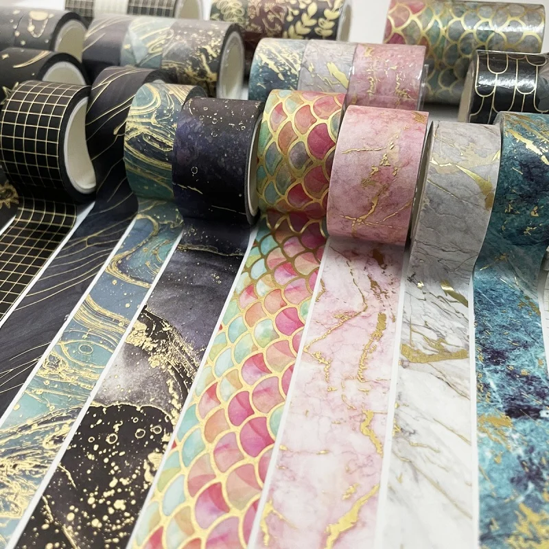 

3Pcs Gold Foil Washed Adhesive Tape Sets Masking Tape Decorative Stickers Diary Student Stationery Decoration Tape