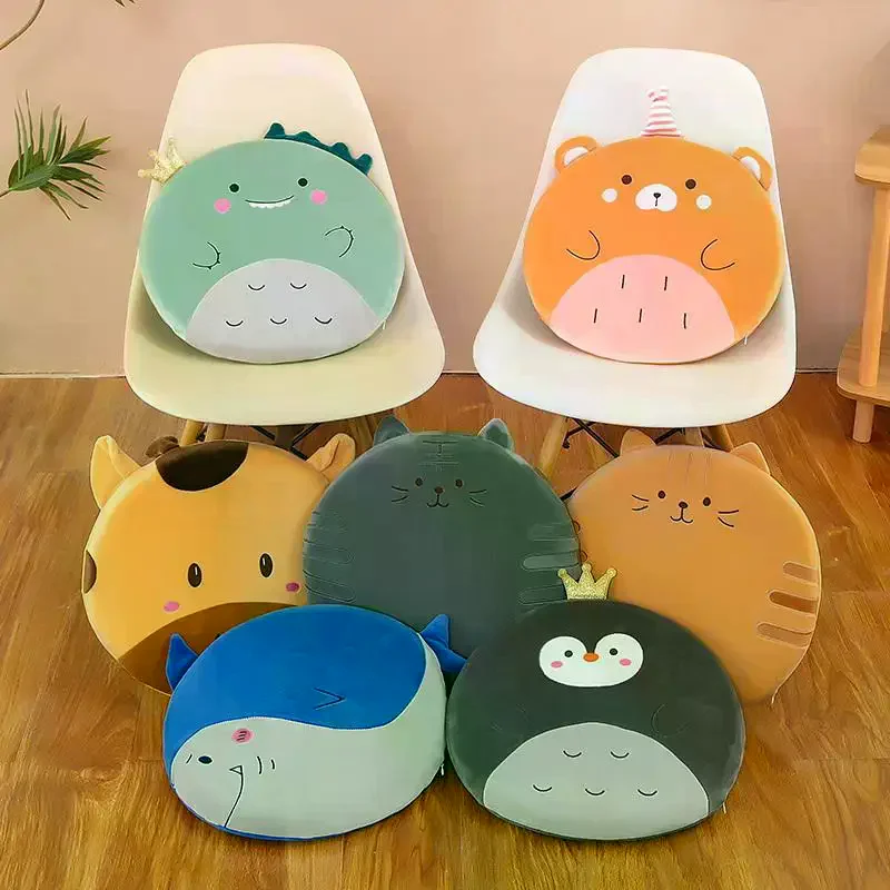 1Pc Detachable and Rinse-able Hip Pad Cartoons Spring Memory Foam Office Chair Pillow Round Stretch Velvet Animal Seat Cushion