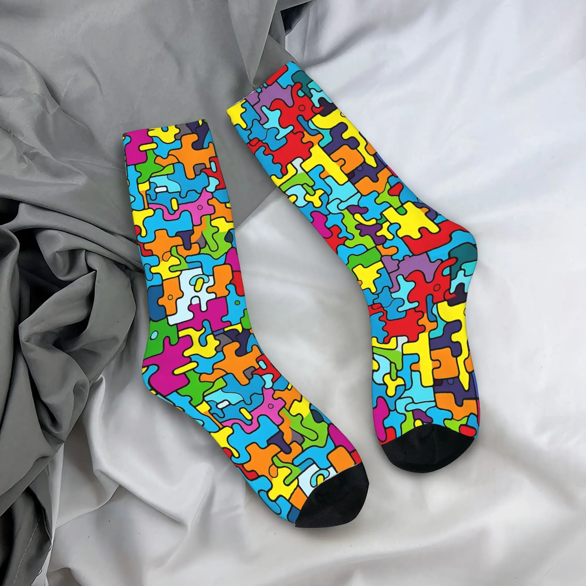 

Носки с абстрактным красочным узором-пазлом, винтажные, зимние, нескользящие, для взрослых мужчин, качественные, с принтом, для активного отдыха