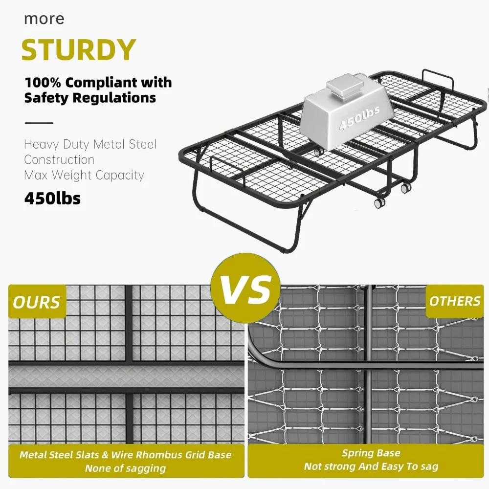 Twin Size Folding Bed with Mattress for Adult, Portable Foldable Bed for Guest Rollaway Bed with Memory Foam Mattress