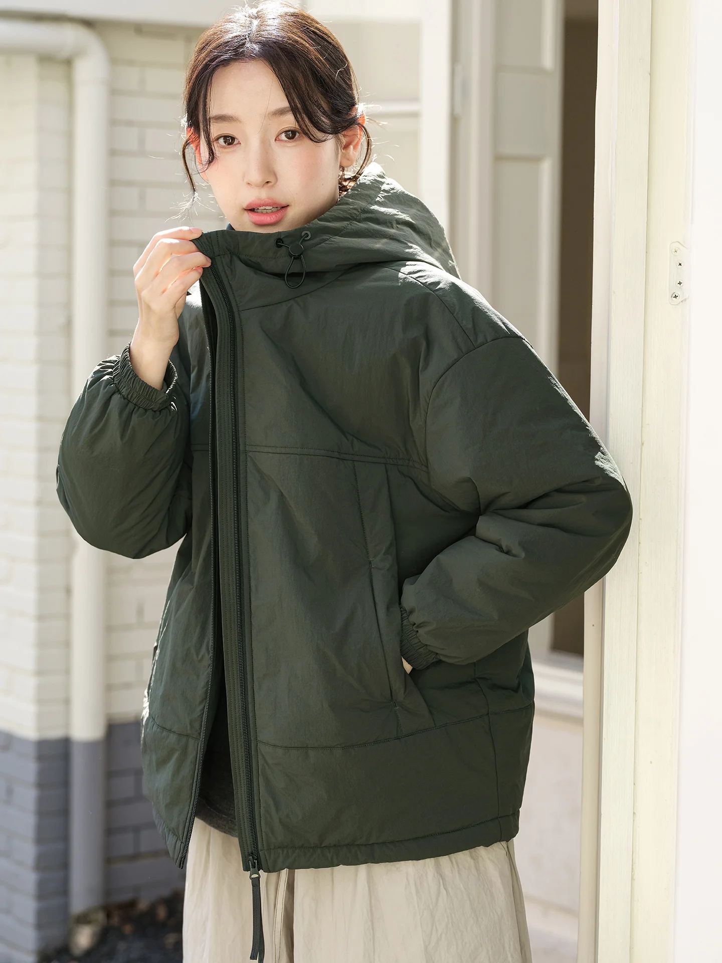 

Thiened Warm Fluffy Cotton Jaet with Hat ort Autumn Winter Outerwear Comfortable Straight Cut Sle with kets And Bu...