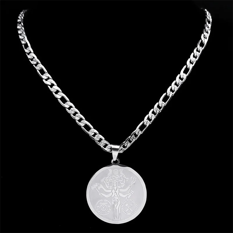 Hecate Triple Moon Goddess Pendant Necklace for Men Stainless Steel Silver Color Greek Mythology Chain Necklace Jewelry N3005S05