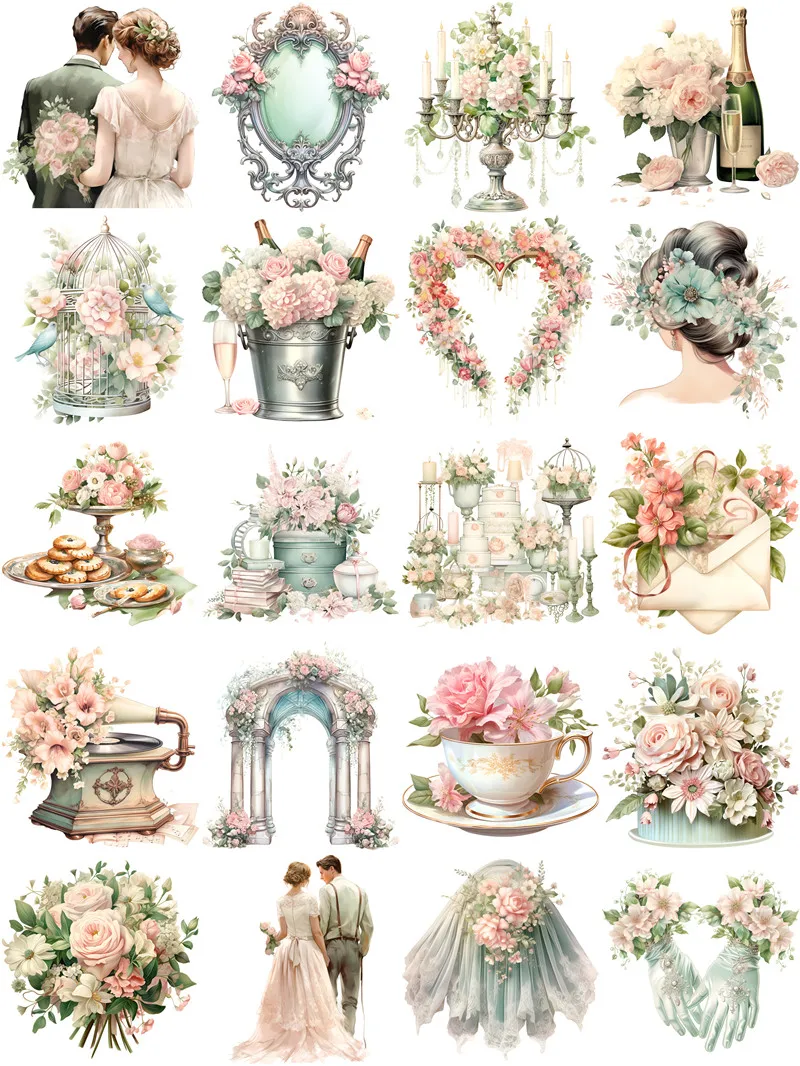 20Pcs/Pack Romantic Wedding Sticker DIY Craft Scrapbooking Album Junk Journal Decorative Stickers