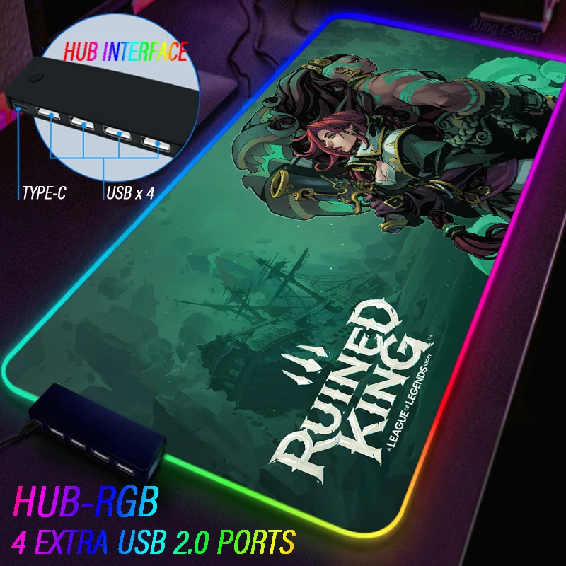 Customization RGB Luminous Mouse Pad Ruined King: A League of Legends Story Gaming Mat USB Hub 4 Port Led With Dazzling Lights