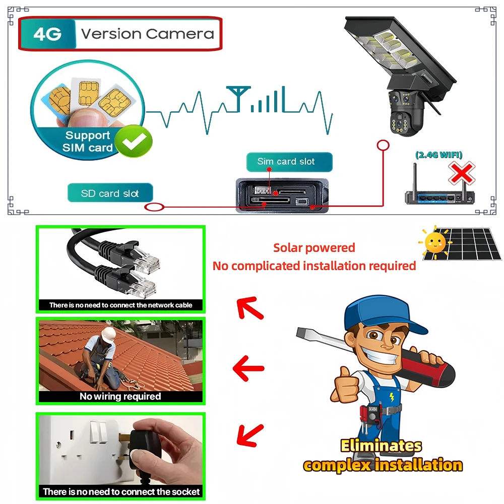 V380pro Quality product Solar Street Lamp Integrated 4G Surveillance Camera 15MP 8K Three Screen Security Protection CCTV Camera