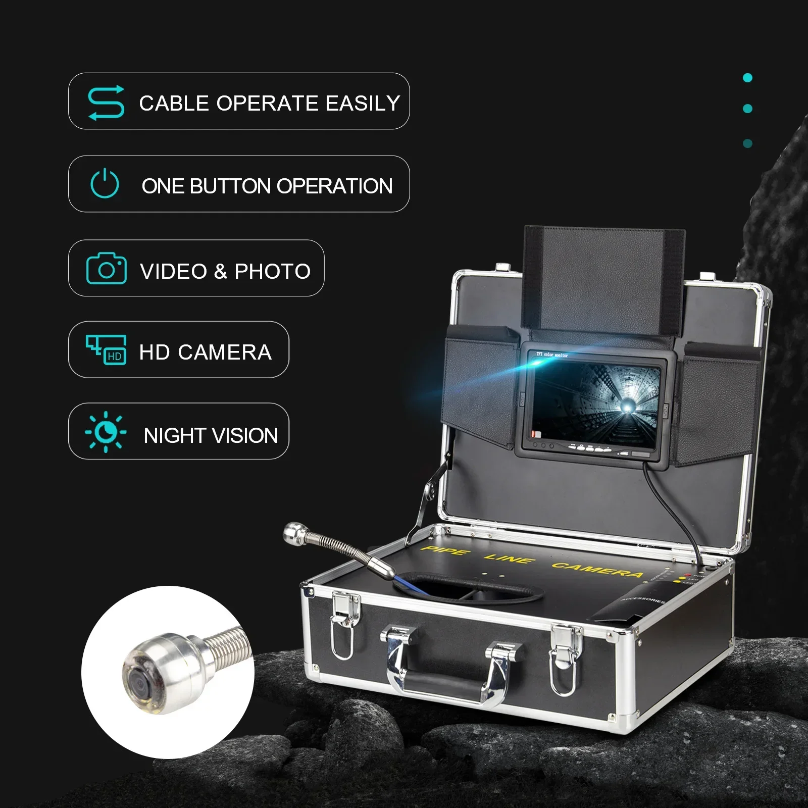 

Pipe Inspection Camera, 7/9 Inch Colour HD 1080P Monitor Sewer Endoscope Camera With 8GB DVR Vedio Recording 25MM Camera Head I