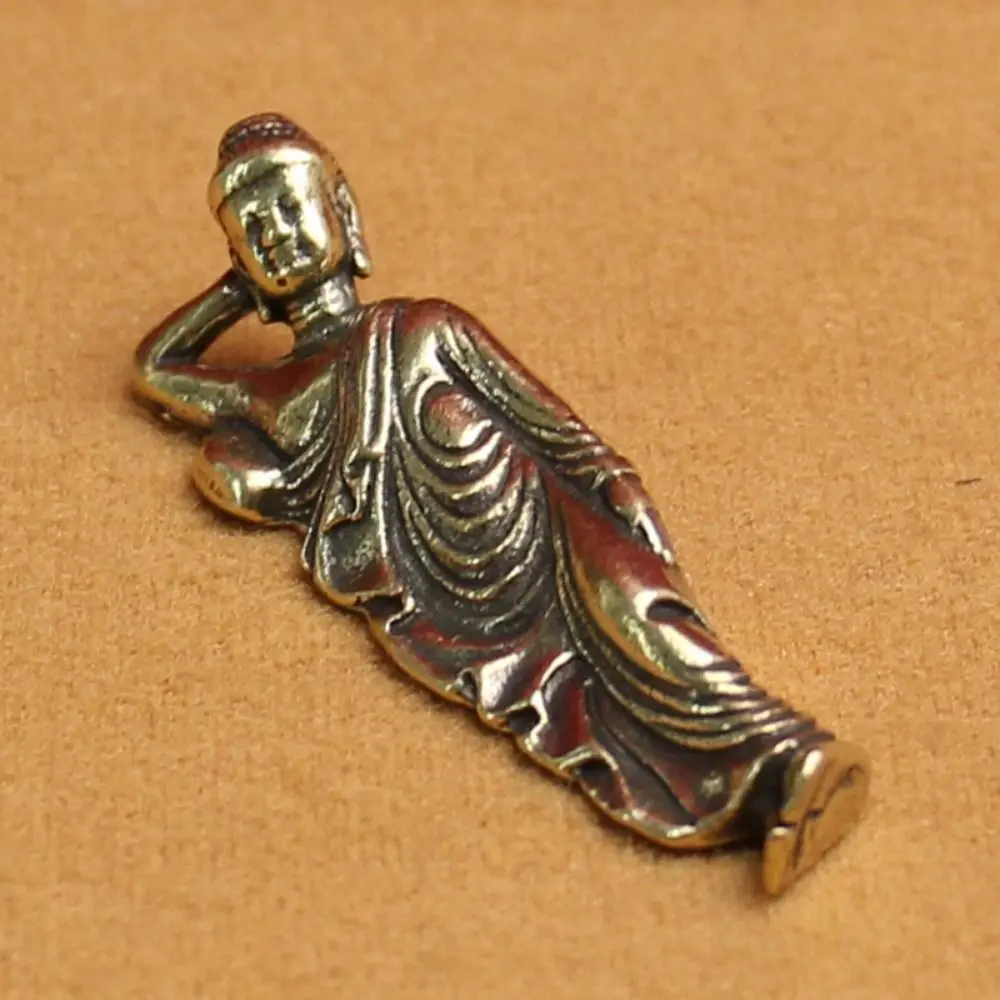 Mini Shakyamuni Buddha Ornament Pure Copper Retro Lying Shakyamuni Miniatures Attractive Brass Buddha Statue Home Decor