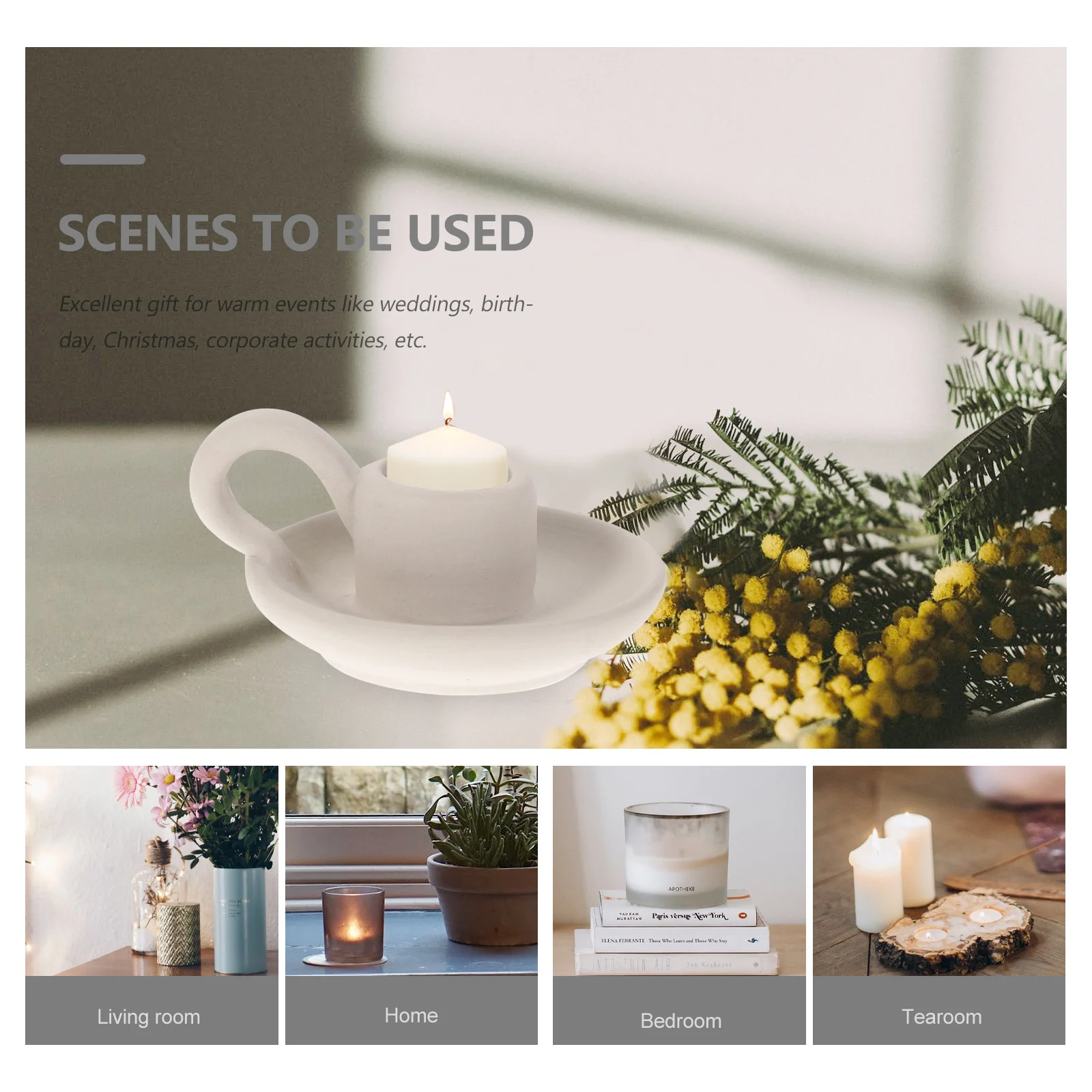 

2Pcs Simple Style Ceramic Craft Candleholder Exquisite Structure Unique Gift for Weddings Birthday Christmas Home Table Decor