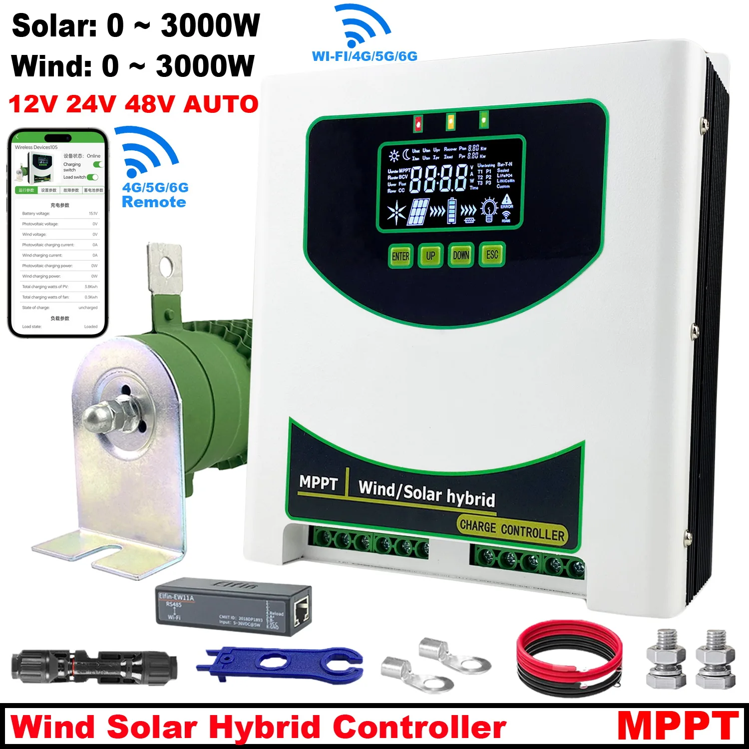 12V 24V 48V 1KW 2000W 4000W 5000W 6KW Wind Solar Hybrid Controller 80A Solar Panel Wind Turbine MPPT Battery Charging Regulator