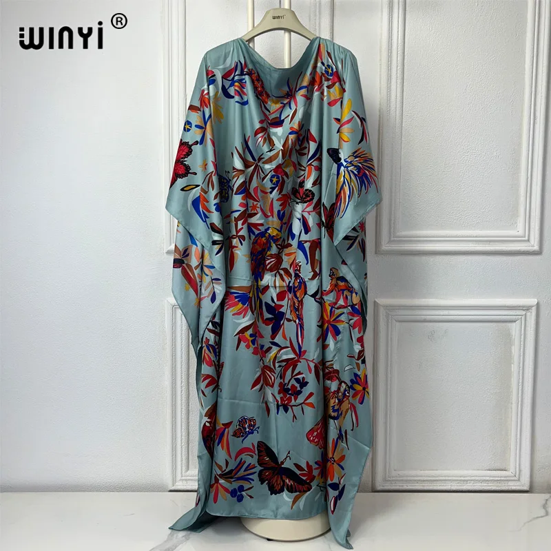 قفطان مطبوع من WINYI-فستان طويل للنساء المسلمات ، فساتين سهرة ، ملابس على الموضة ، مقاسات كبيرة ، دبي ، عباية ،