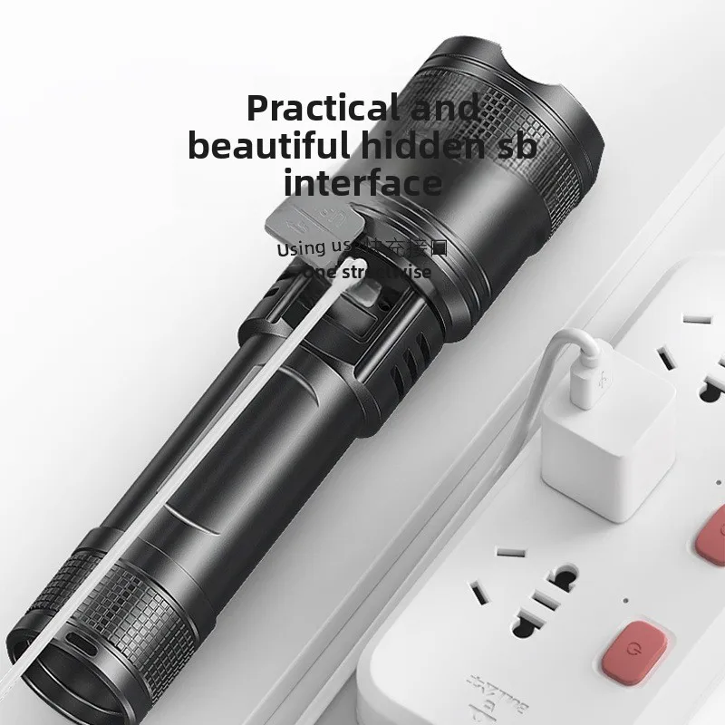 USB Rechargeable High Lumen LED Flashlight Portable Outdoor with Zoomable Focus Concentrated Beam for Home Emergency and Camping