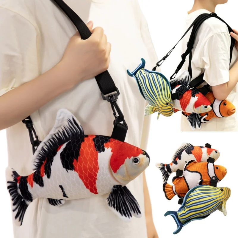 Kawaii 30cm Clownfish Koi Fish Sea Fish Plush Bag Toys Makeup Bag Coin Purse Plushie Doll Cute Toy for Children Birthday Girls