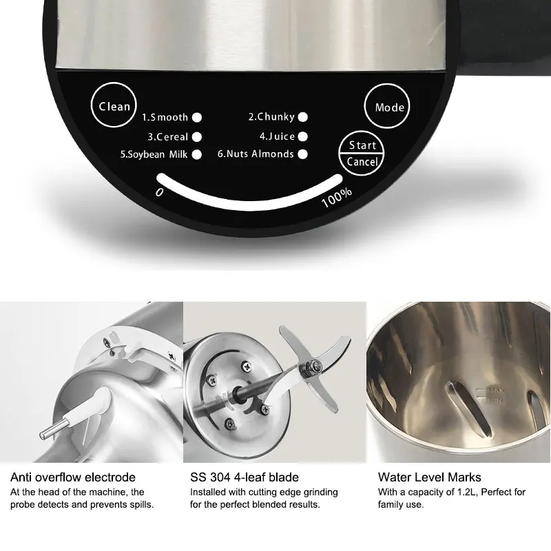 1.2L Almond Milk Machine Household Soup Maker With Multi-function 6 In 1 Soybean Oat Milk Machine Electric Mixer Blender
