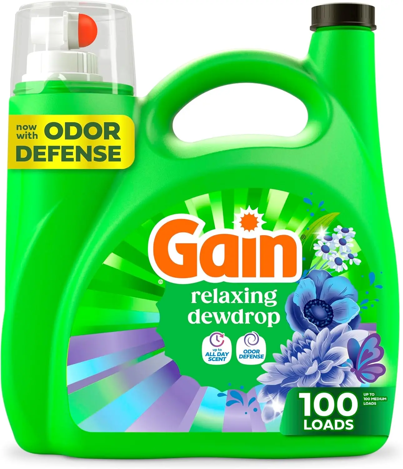 

Gain Liquid Laundry Detergent with Odor Defense, Relaxing Dewdrop Scent, 132 fl oz 100 Loads for HE Washers
