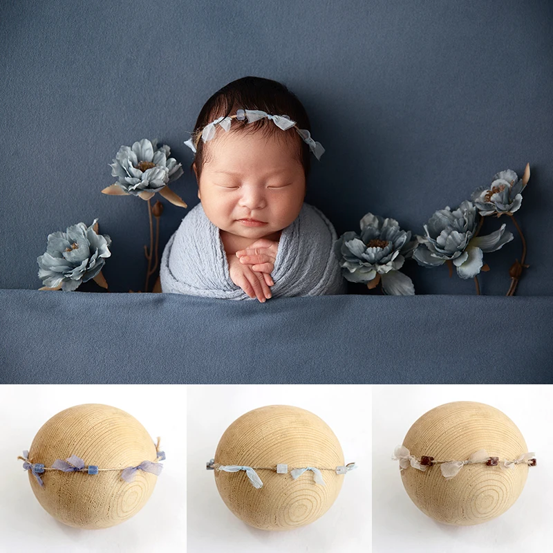 Baby Girl Headband Newborn Photography Props Jade Stone Pearl Baby Tieback Headgear Head Flower Studio Infant Hair Accessories
