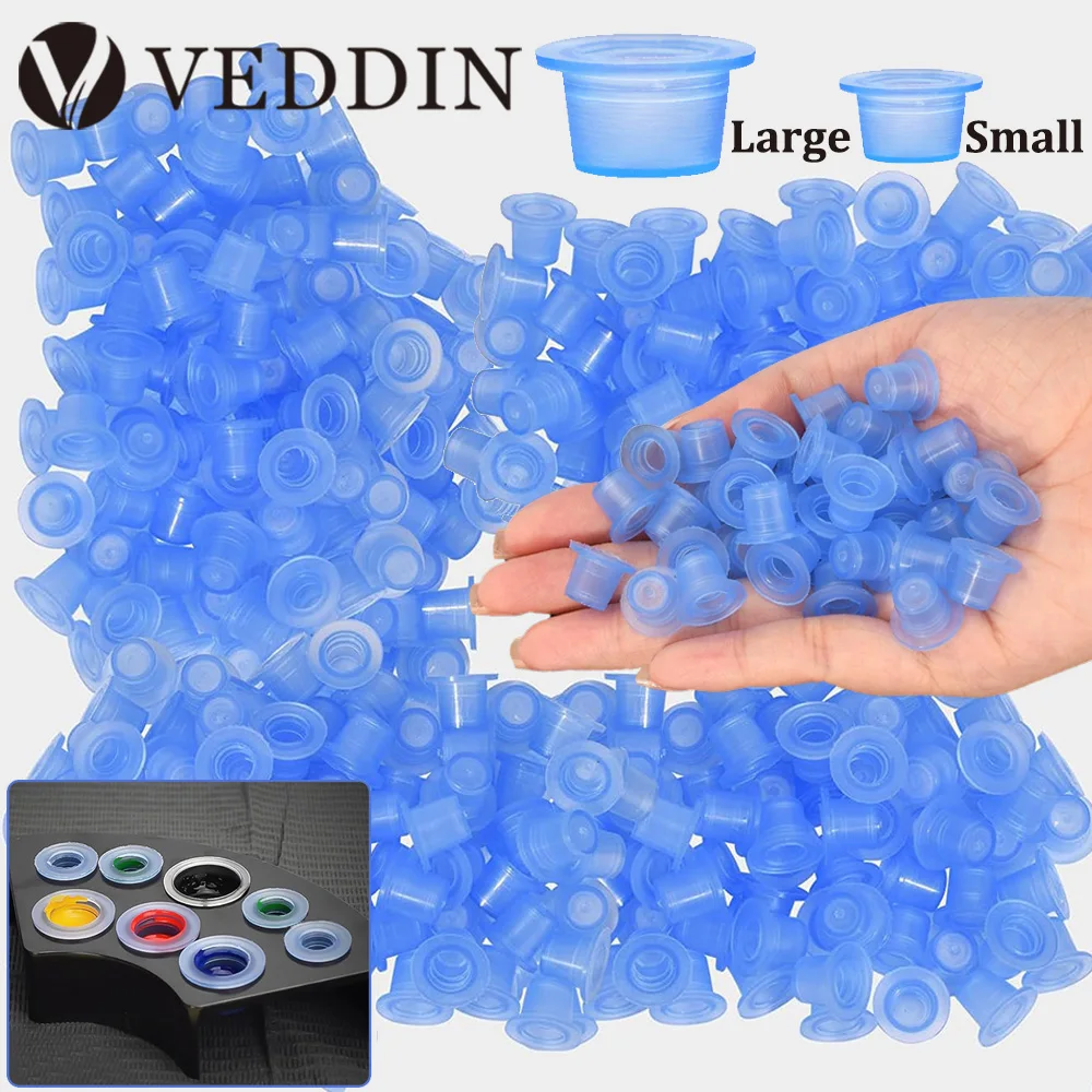 500/100PCS Soft Silicone Tattoo Ink Cups Blue Tattoo Pigment Caps Permanent Tattoo Makeup Eyebrow Ink Container Tattoo Accessory