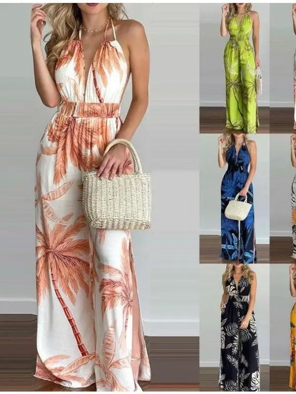 

Women's Loose One-Piece Digital Print Wide Leg Pants High Waist Casual Trousers Spring Cleanfit Style PVC Material