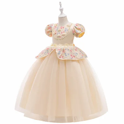 4-10 Year Old Kids New Year Flower Children's Wedding Dress Photography Evening Dress Court Style Short Sleeve Princess Dress