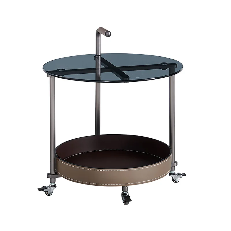 # Modern New Tempered Glass Table Top Metal Legs Small Coffee Table | Push Pull With Roller Round Trolley Small Coffee Table