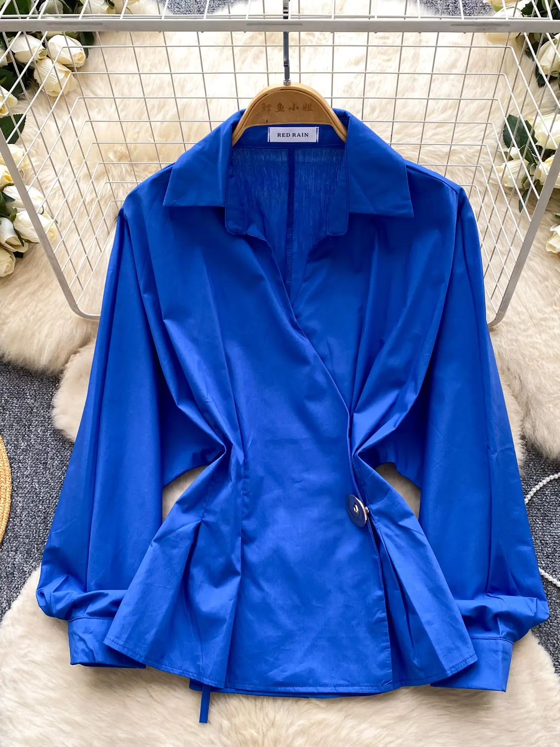

Korean Blue Suit Collar Shirt Women's Spring Loose Long-sleeved Slim New Fashion Long Sleeve Solid Color Blouse Tops Clothes