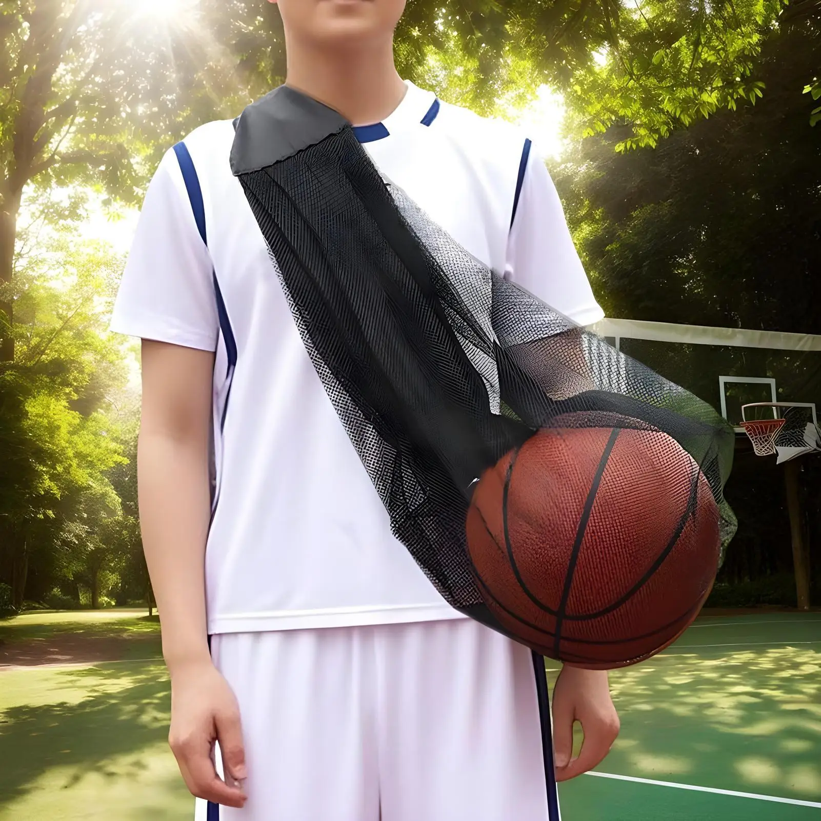 ถุงตาข่ายสําหรับลูกบาสเกตบอลกระเป๋าใส่บาสเกตบอลความจุขนาดใหญ่ไหล่กีฬาการฝึกอบรมการจัดเก็บสุทธิสําหรับวอลเลย์บอลฟุตบอล