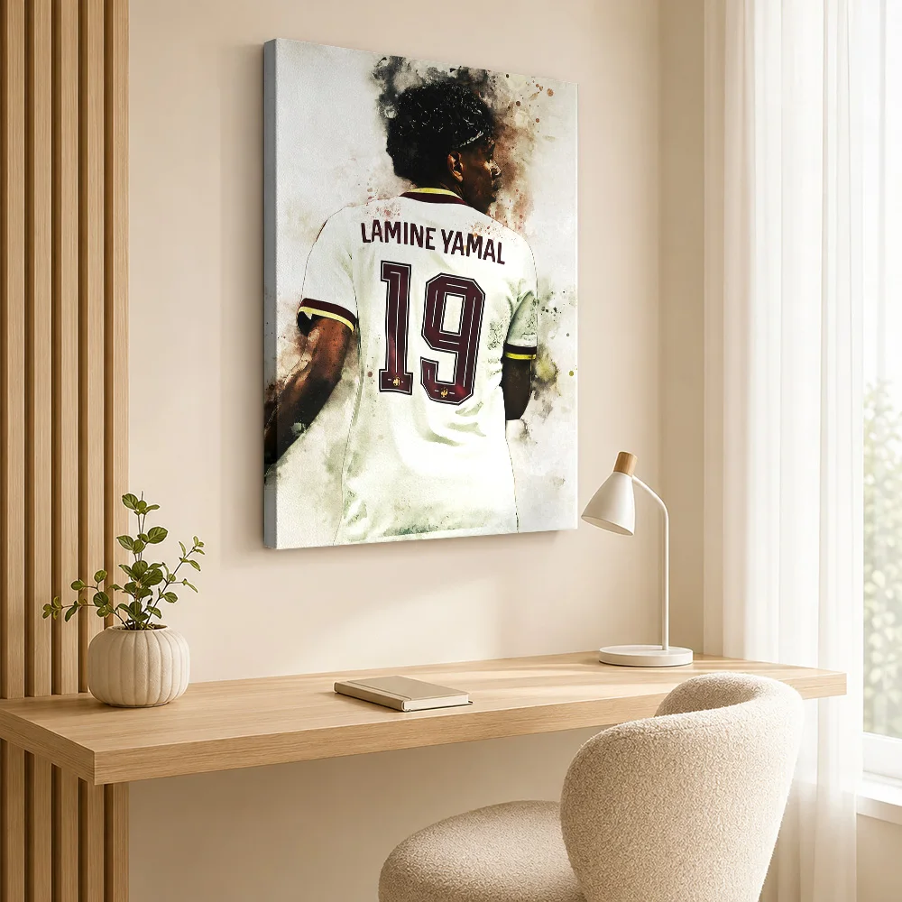 Lamine Yamal Soccer Jersey Art Framed Canvas Print Poster Personalized Sports Portrait Wall Paintings Decoration for Game Room