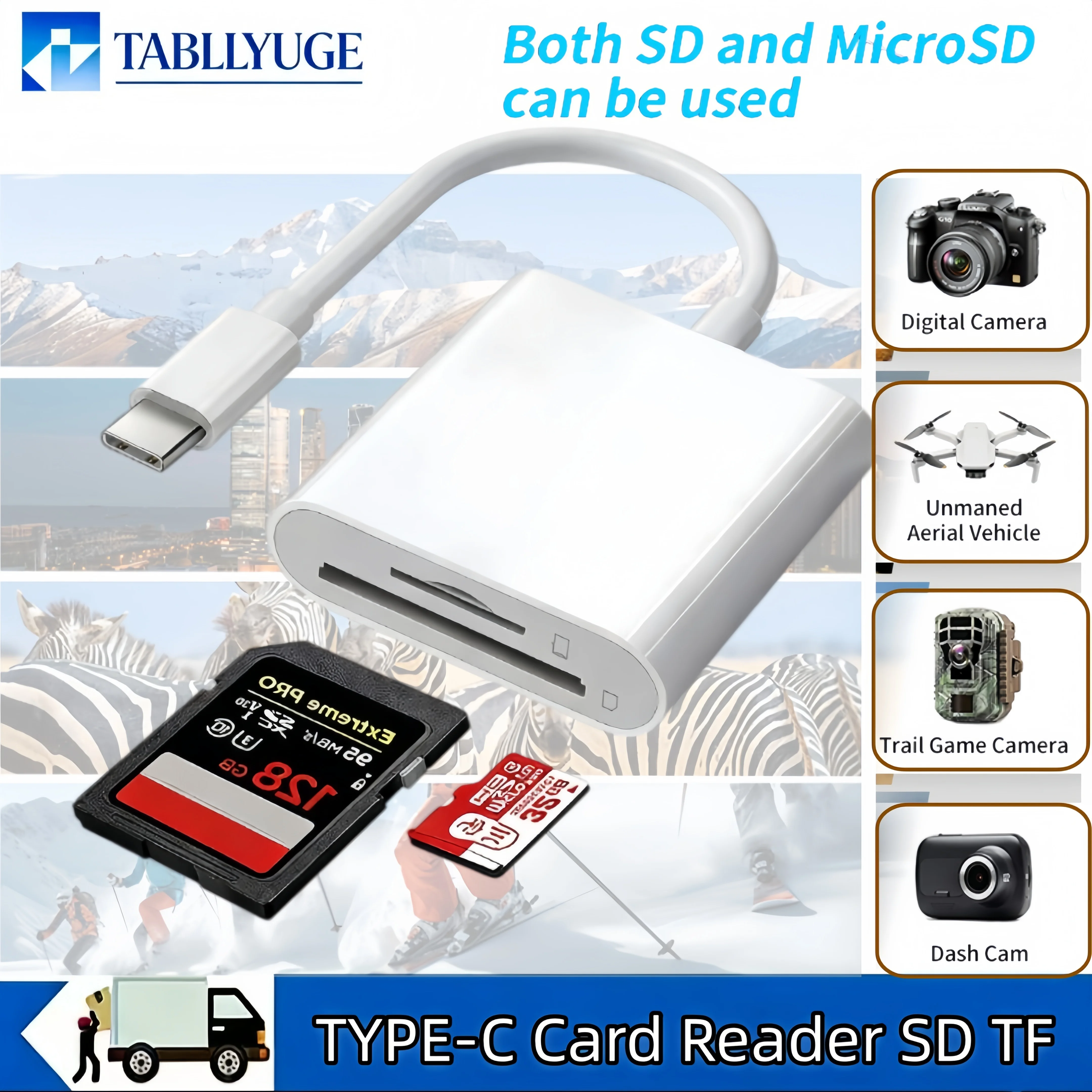 USB-C SD Card Reader for iPhone 15/16/17 Dual Slot Micro SD Card Reader Supports SD and TF Memory Card Adapters