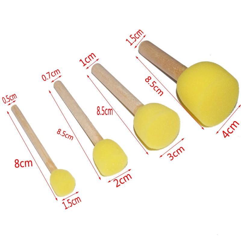 4Pcs Sponge Brush Kindergarten Art Handicraft, Children\'s Drawing Tool Round Sponge Seal Mushroom Head Rubbing Stick