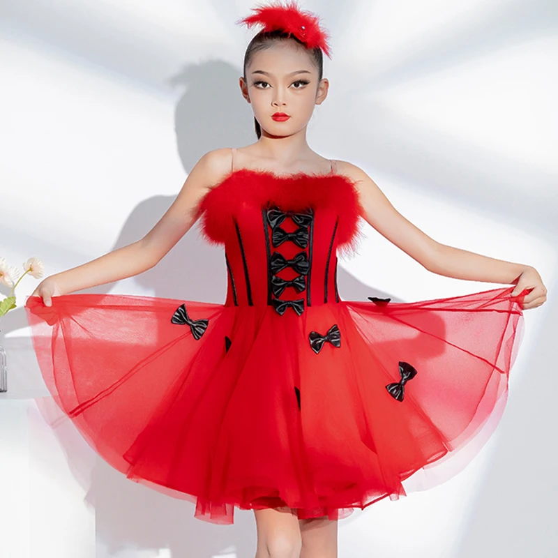 

2023 Kids Latin Dance Costume Girls Tutu Princess Dress Red Performance Clothes Rumba Ballroom Dance Competition Dress BL11824