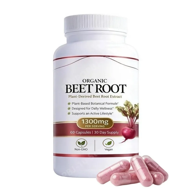Organic Beet Root Capsules 1300mg Plant Based Daily Wellness Support Vegan Dietary Supplement 60 Capsule
