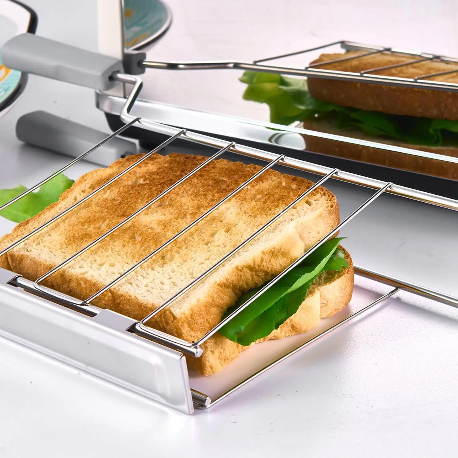 Toaster Grill Rack Stainless Steel Toast Slice Holder Space Saving Bread Stand for Busy Kitchens