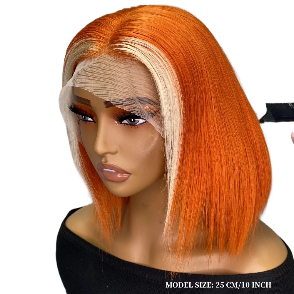 

Short Orange Straight Bob Wig Ginger Orange With 613 Blond Human Hair Lace Front Wigs For Women Cosplay 13x6x1 Lace Front Wigs