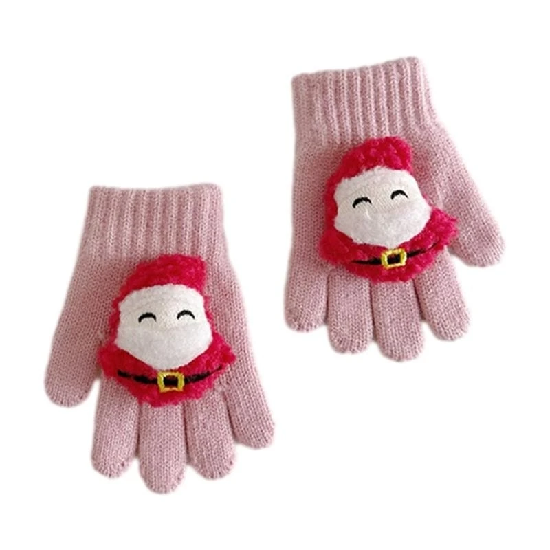 090B Knit Gloves with Deer Pattern Baby Winter Thick Gloves Full Fingers Gloves Gift