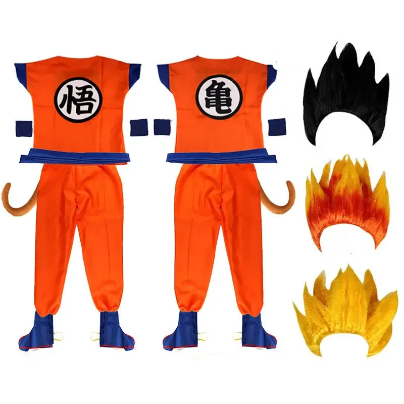 Son Goku Cosplay Costume with Wig para adultos e crianças, Azul, Dourado, Anime, Heróis, Vestir, Carnaval, Festa, Dia das Bruxas