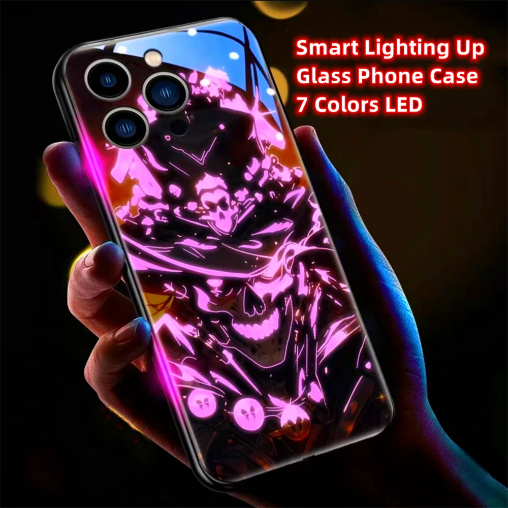 2024 Japanese Popular Anime Role Smart LED Light Up Glass Phone Case For iPhone 16 15 14 13 12 11 Pro Max XR XS Plus SE2020