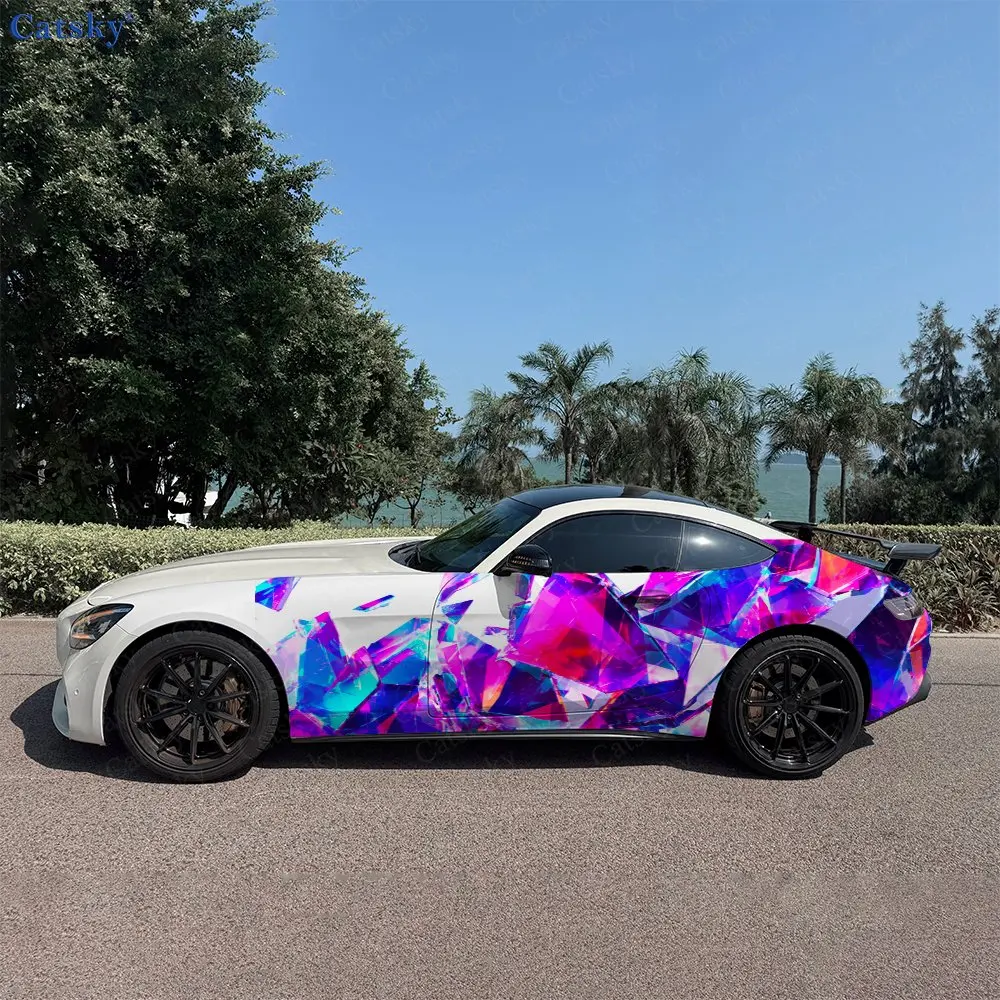 2pcs Purple-Blue-Pink Crystal Car Side Wraps, Self-Adhesive PVC Waterproof & Scratch-Resistant Stickers, Car Accessory Gift