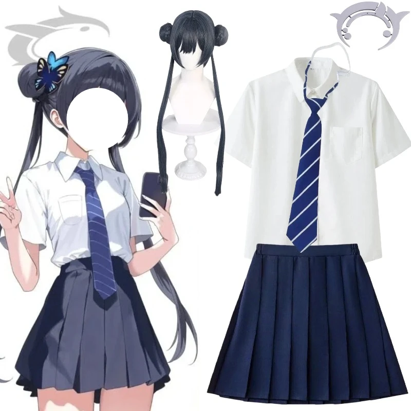 

Костюм для косплея по игре Kisaki: синяя школьная форма, белая блузка, синяя юбка, парик JK, комплект для ролевых игр для женщин
