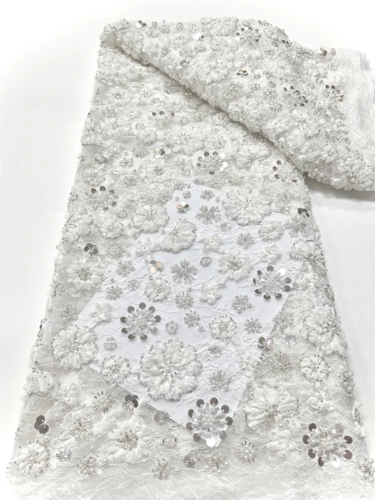 Luxurious African Beads Sequins Lace Fabric 2025 High Quality Lace French Embroidery Beads Lace Nigerian Sewing Party Dresses