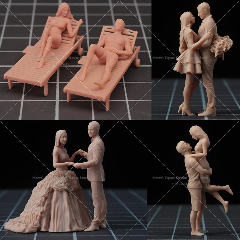 1/64 1/43 Scale Miniature Scene Dolls Un-panited White Figure Mini Model Couple Engagement And Get Married Beach Honeymoon‌