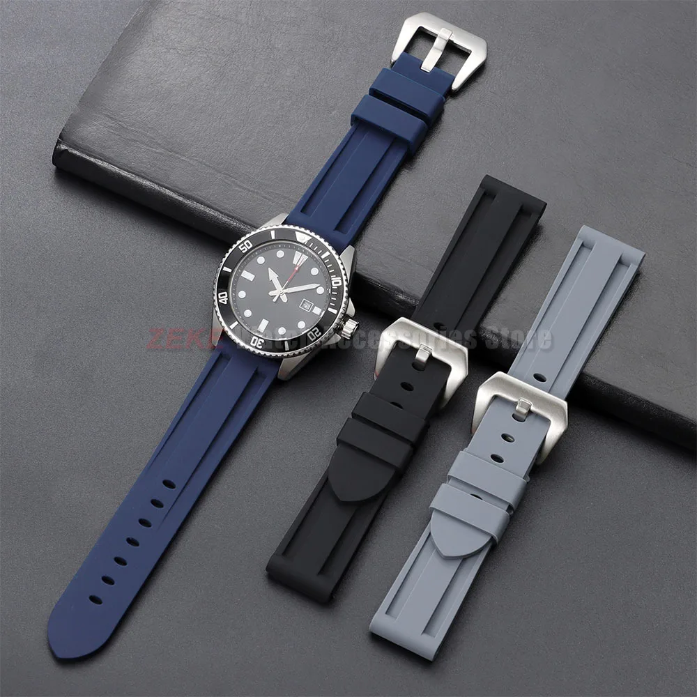 Sportliche 20mm 22mm 24mm 26mm Silikon-Uhrenarmbänder Weiche Komfortable Gummi-Uhrenarmbänder für Panerai Blaue Schwarze Armbänder Zubehör – Detail 4